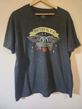 Aerosmith Boston MA Wings Roses Graphic Tee Charcoal Grey Philcos Size XL